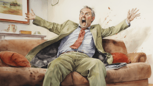 Farting dream meaning – image of a person laughing after passing gas, representing cleansing, health, and playfulness in dreams.