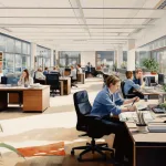 Office dream meaning – image of a tidy office desk with paperwork, representing productivity, social structure, and identity roles in dreams.