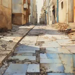 Pavement dream meaning – image of a paved city street at night, representing stability, structure, and progress in dreams.