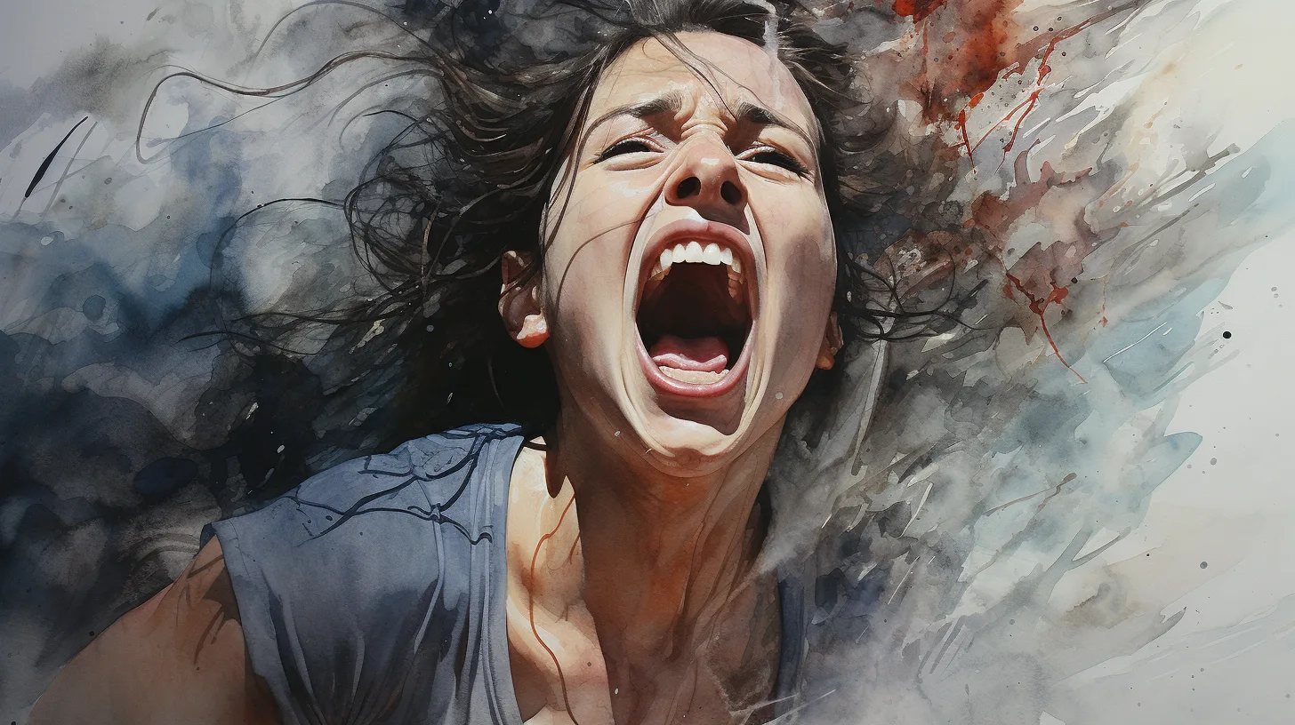 Screaming dream meaning – image of a person with mouth wide open screaming representing fear, urgency, and emotional release in dreams.