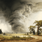 Tornado dream meaning – image of a tornado swirling across a field representing chaos, destruction, and sudden change in dreams.