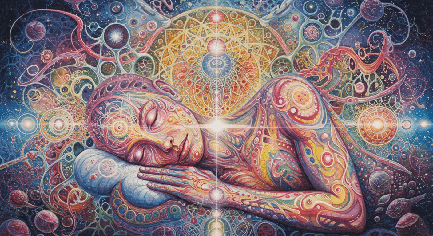 Illustration of dream symbols for interpretation in an online dream dictionary in watercolor