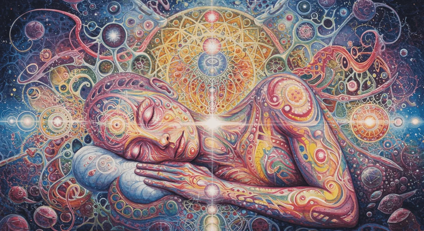 Illustration of dream symbols for interpretation in an online dream dictionary in watercolor